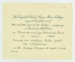 Invitation from the English Club of Bryn Mawr College to Mr. and Mrs. James M. Foster, December 3, 1903