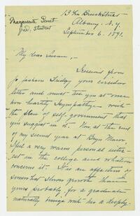 Letter from Marguerite Sweet to Susan Walker Fitzgerald, September 6, 1891