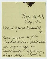 Letter from Marie Litzinger to her parents, May 1, 1918