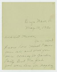 Letter from Marie Litzinger to her sisters, May 19, 1920