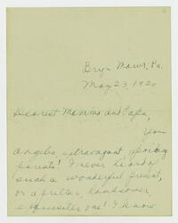 Letter from Marie Litzinger to her parents, May 23, 1920