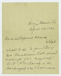 Letter from Marie Litzinger to her parents, April 14, 1920