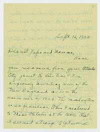 Letter from Marie Litzinger to her parents, September 16, 1923