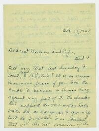 Letter from Marie Litzinger to her parents, October 28, 1923