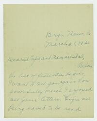 Letter from Marie Litzinger to her parents, March 28, 1920