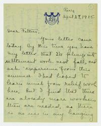 Letter from Jean Scobie Davis to her father, April 27,     1915