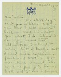 Letter from Jean Scobie Davis to her father, April 07,     1915