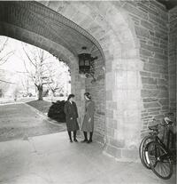 Students talking in Pembroke Arch