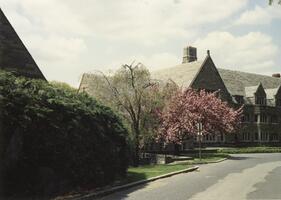 Rhoads Hall with cherry blossoms