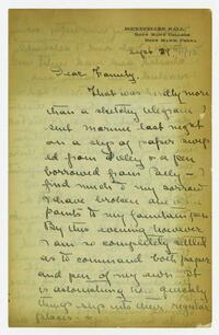 Letter from Helen Calder Robertson to her family,     September 29, 1915