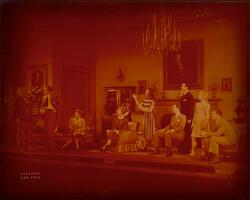 The Philadelphia Story : wide view of cast in the interior of the Lord home