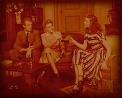 The Philadelphia Story : Van Heflin as Mike Connor, and unidentified actress as Liz Imbrie, and Katharine Hepburn as Tracy Lord