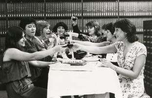 Jennifer F. Gerstel, all class of 1983, in the Canaday Library