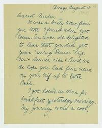 Letter from Nathalie Gookin to her aunt, August 18,     1918