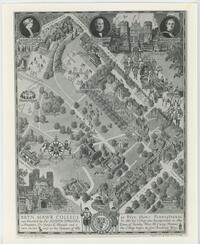 Drawing of Bryn Mawr College campus, aerial view