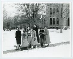 Students walking in winter, Bryn Mawr College campus