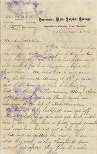 1874 July 20, Greenbrier White Sulphur Springs, West Virginia, to Mother