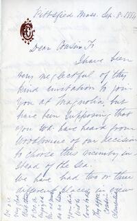 1884 September 8, Pittsfield Mass., to Dear Cousin F.