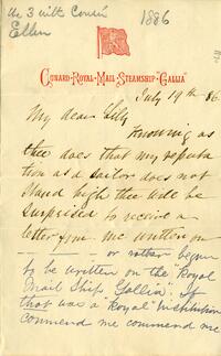 1886 July 19, Royal Mail Ship Gallia and Liverpool, to My dear Lilly