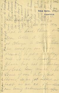1886 August 31, Swan Hotel Lichfield England, to My dear Lilly