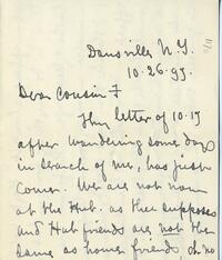 1899 October 26, Dansville N.Y., to Dear Cousin F