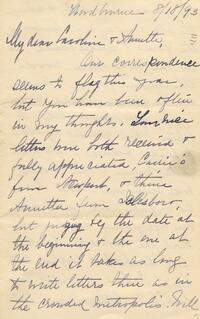 1893 August 18, Woodbourne, to my dear Caroline & Annete