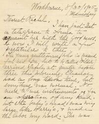 1905 August 30, Woodbourne, to Dearest Rachel
