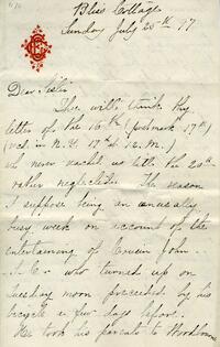 1897 July 25, Bliss Cottage, to Dear Sister