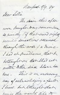 1887 September 9, Newport, to Dear Lillie, Woodbourne