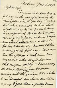 1893 September 6, Awbury, to My Dear Wife, Conanicut