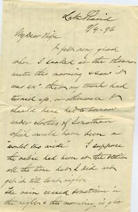 1896 September 4, Lake Placid, to My Dear Wife