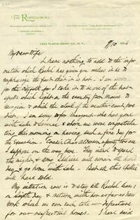 1896 September 10, The Ruiseeaumont, Lake Placid, Essex Co, NY, to My Dear Wife