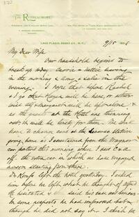 1896 September 15, The Ruisseaumont, Lake Placid, Essex Co, N.Y., to My Dear Wife