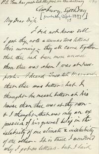 1897 September 3, Awbury, to My Dear Wife, Jamestown