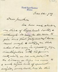 1909 June 24, North East Harbor, to Dear Jonathan, Conanicut