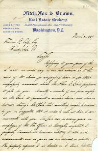 1889 March 8, Washington, D.C., to Francis R. Cope Esq, Philadelphia Pa