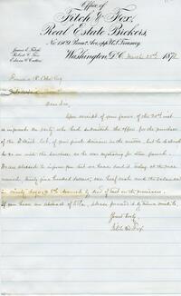 1873 March 25, Washington, D.C., to Francis R. Cope Esq, Philadelphia Penna