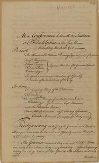 Minutes of Conference with Indians at Philadelphia in the State House, March 15, 1758