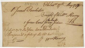 Receipts & Bills, May 27, 1758