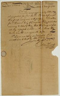 Pemberton's Letter from John Hunt, August 27, 1761