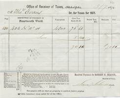 1871 March 7, Philadelphia, Taxes for 1871 on 11th St. House, Receipt