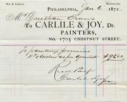 1872 January 6, Philadelphia, to Mr. Jonathan Evans, Receipt