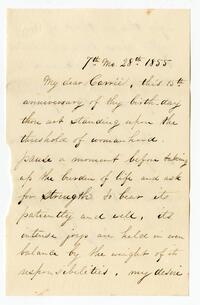 Letter from Elizabeth Waln Stokes Cope? to Caroline Elizabeth Cope on her 15th birthday, 1855 July 28