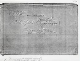 Wrapper for marriage certificate of Jeremiah Brown and Elizabeth Stewardson, March 22nd 1821