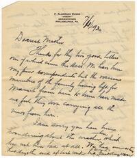 Letter from Francis Algernon Evans to Rachel R. Cope Evans, 1930 July 4