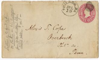 Envelope of letter from Sarah Miller Walker to Alexis Thomas Cope, July 19