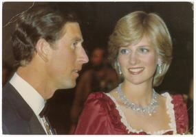 Postcard of Princess Diana and Prince Charles from Caroline Yarnall McGehee to Joseph Morris Evans, 1984 July 9