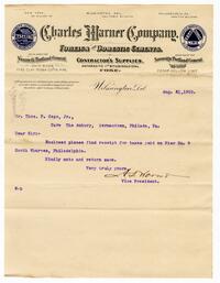 Letter from the Charles Warner Company to Thomas P. Cope Jr., 1903 August 21