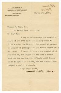 Letter from Francis Kane to Thomas P. Cope Jr., 1904 March 19