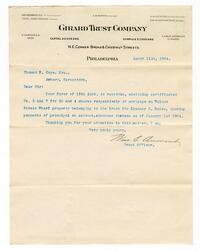 Letter from the Girard Trust Company to Thomas P. Cope Jr., 1904 March 21